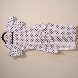 Vintage 80s Tareti Blue Polka Dot Peplum Pencil Dress Size 4